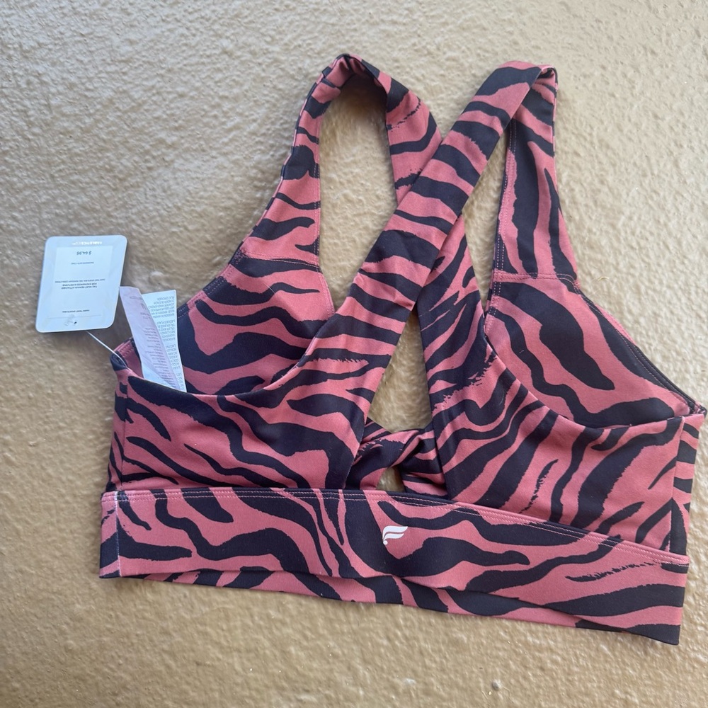 Fabletics Oasis Twist Medium Impact Sports Bra Pink and Black Zebra Size M - Picture 6 of 15
